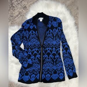 CJ Banks Cardigan Sweater Royal Blue Black Rhinestone zipper Plus Size Small